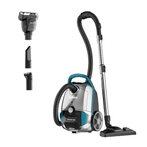Accents Aspiradora Eureka Canister Ligera para Alfombras y Pisos Duros, NEN170 con Filtro Hepa y 4 Bolsas, Plateado con Acentos Verdes