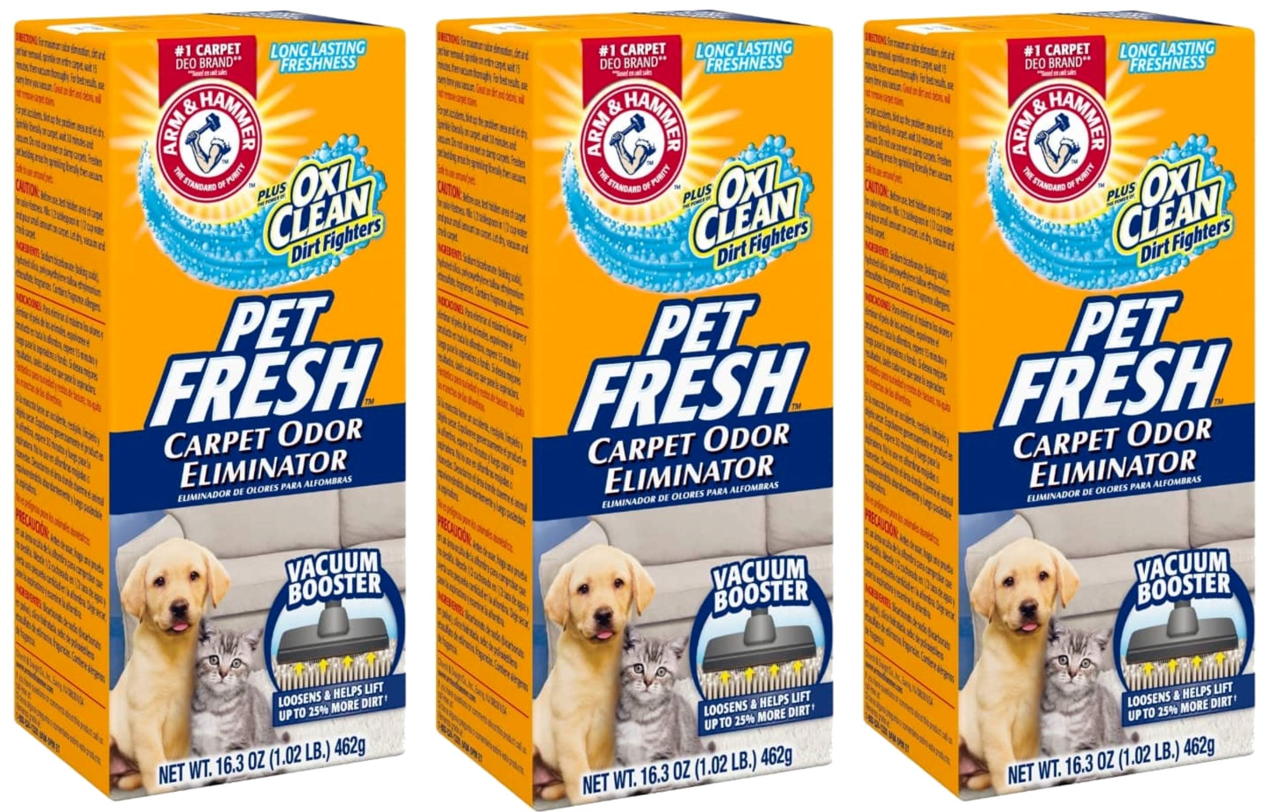 Eliminador de olores para alfombras Arm & Hammer con Oxi Clean (Pack de 3) ¡Despídete de la suciedad! (48.9 Ounces)