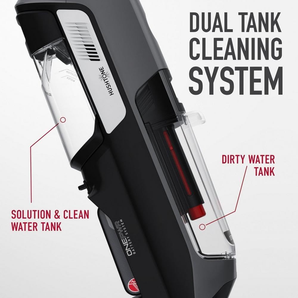 Limpiador de pisos inalámbrico Hoover ONEPWR, Wet Dry Vacuum con sistema de auto limpieza, bordes limpios, pantalla LCD premium, BH55400V, plata