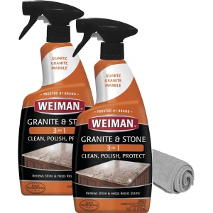 limpia, pule y protege tus superficies de granito con Weiman - Paquete de 2 unidades, Fórmula pH neutra para uso diario en piedra natural interior y exterior. Incluye toalla de microfibra