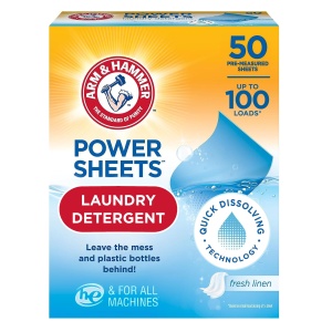 Detergente para la ropa Arm & Hammer Power Sheets, 50ct, Linen Fresco, hasta 100 cargas pequeñas (puede variar empaque)
