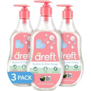Líquido limpiador Dreft para biberones y platos, fórmula sin fragancia y a base de plantas, lavado para biberones de bebé, 18 fl oz (pack de 3)