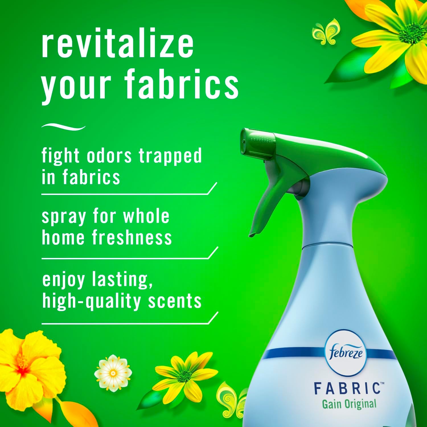 Refrescante de tela Febreze con Gain, Original, 16.9 fl oz, Paquete de 2 - Elimina olores