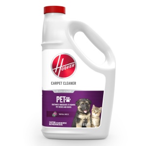 Limpiador para mascotas Hoover 128 oz, para alfombras y tapicería, shampoo de limpieza profunda, remueve desechos e olores de mascotas, aroma a brisa tropical, blanco, AH31933