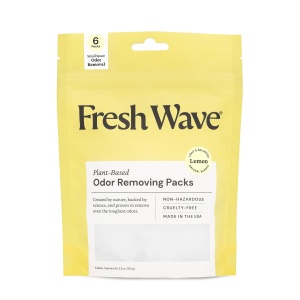 Paquete de eliminación y desodorización de olores Fresh Wave Lemon | 6 bolsas | Alivio seguro de olores para espacios pequeños | Eliminador de olores a base de plantas natural | Absorbedores de olores para el hogar.