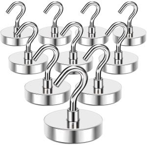 Ganchos Magnéticos MIKEDE, 110Lbs Resistentes para Cabina de Crucero, Imanes de Neodimio con Ganchos para Colgar, Gancho Magnético Industrial Súper fuerte para Parrilla, Crucero y Almacenamiento. (98 caracteres)