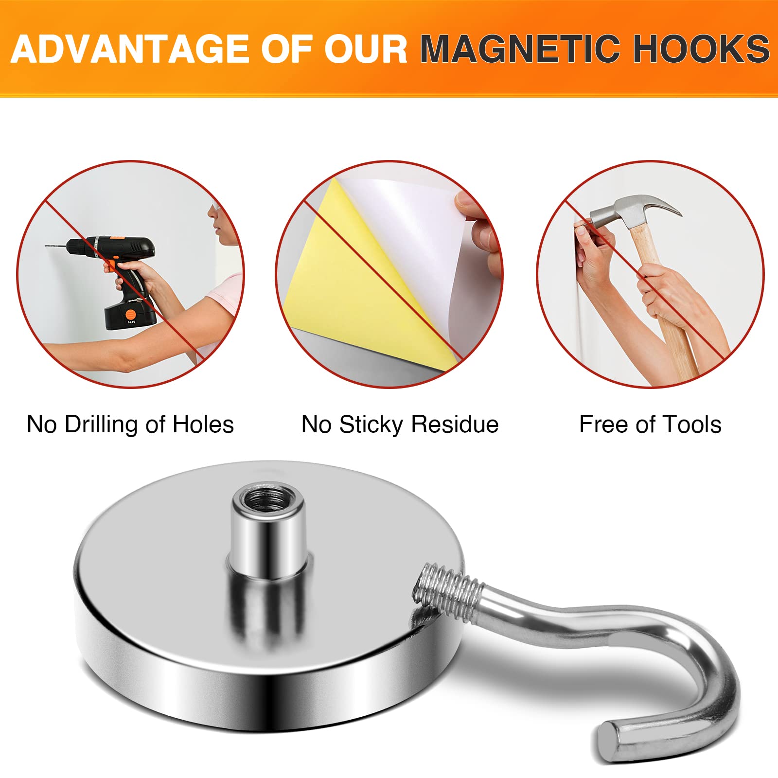 Ganchos Magnéticos Resistentes para Cabina de Crucero, Imanes de Neodimio con Ganchos para Colgar, Gancho Magnético Industrial Resistencia de 110Lbs - Image 5