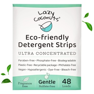 "Detergente en hojas LAZY COCONUTS - Sin sulfatos, suave - Para piel sensible, bebé, lavado a mano - Ecológico, natural, hipoalergénico - Sin sulfatos, sin fragancias, jabón para ropa sin aroma."