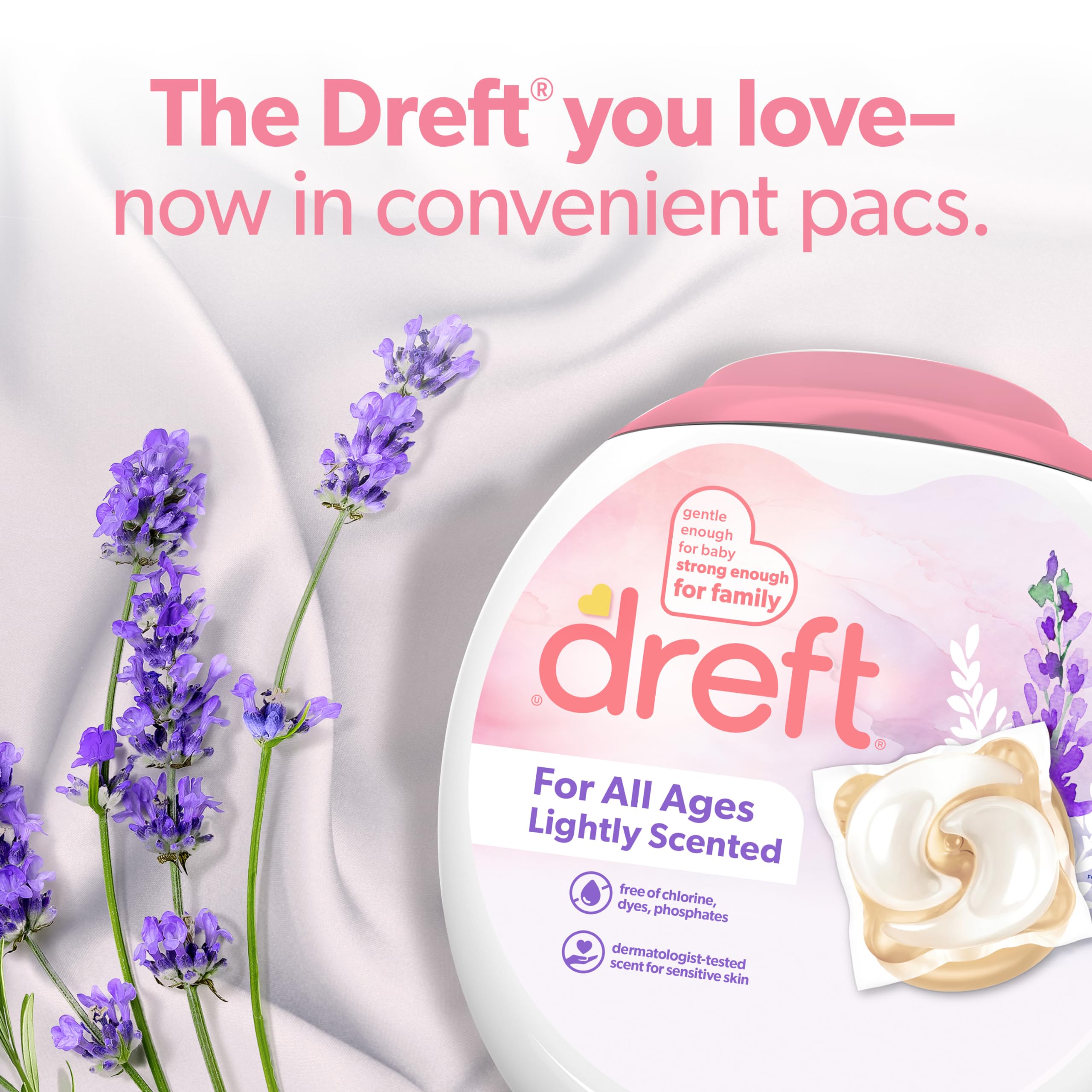 Detergente Dreft XL Pacs Suave aroma a lavanda - 18 piezas