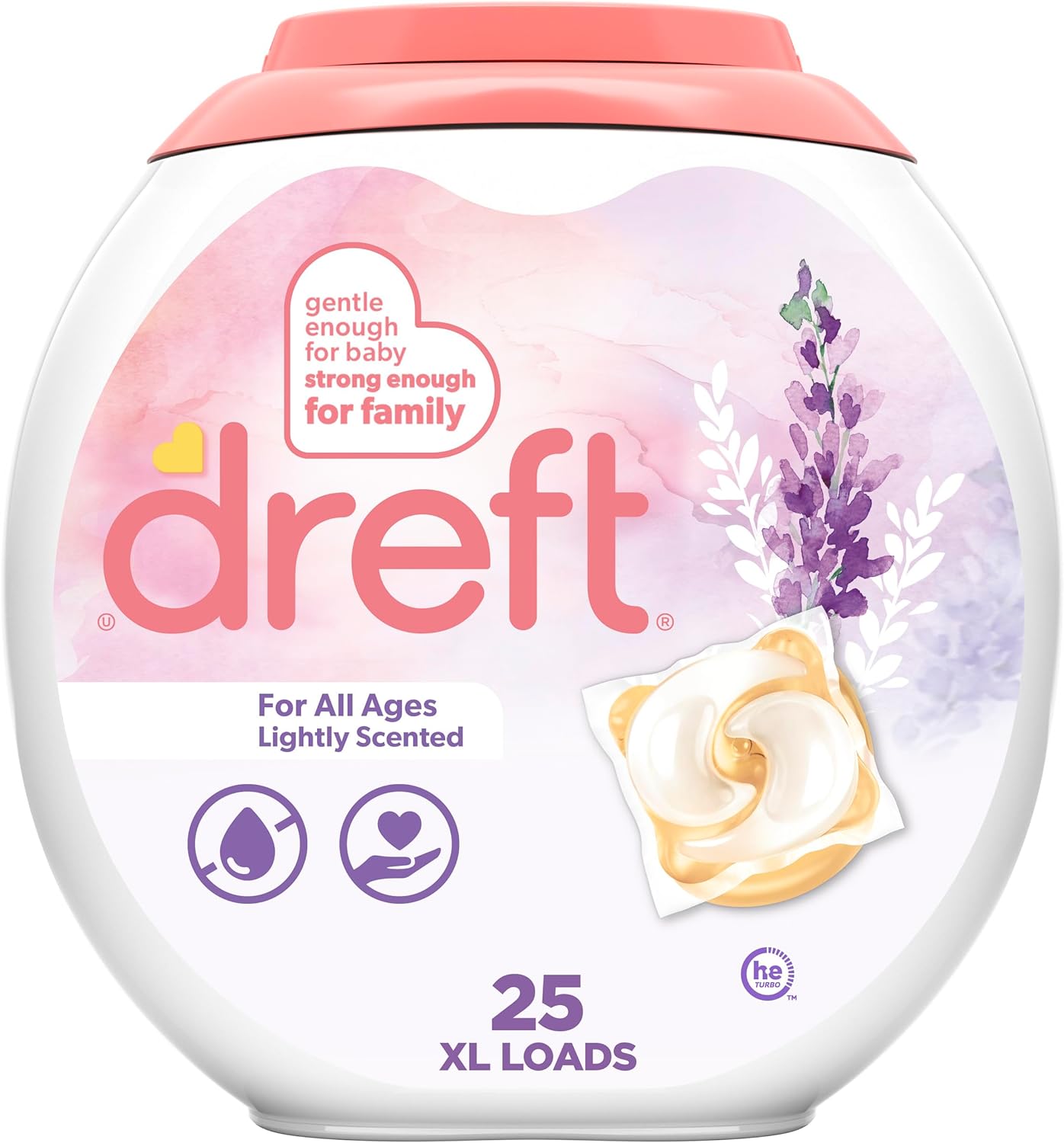 Detergente Dreft en cápsulas, con agradable aroma a lavanda, 25 piezas