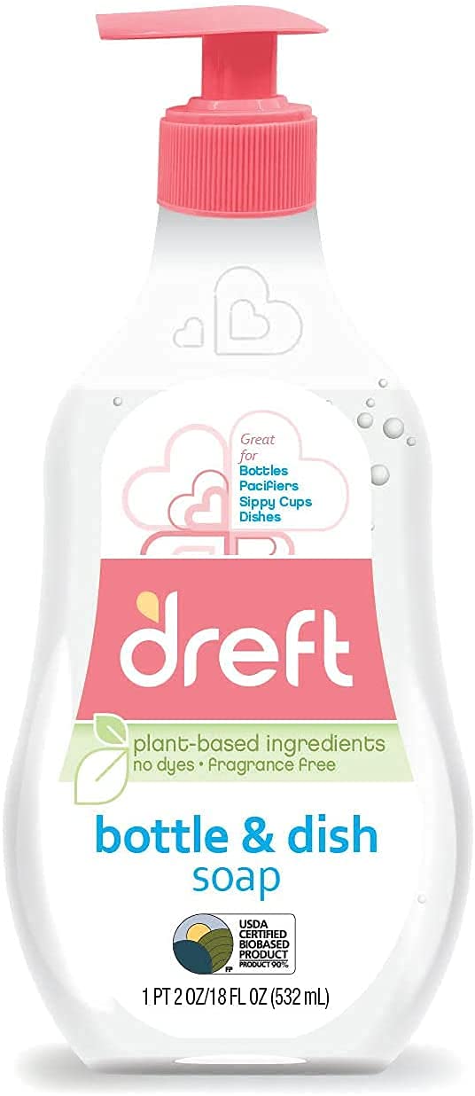 Jabón de platos Dreft, a base de plantas, sin fragancia, 18 fl oz (paquete de 1)