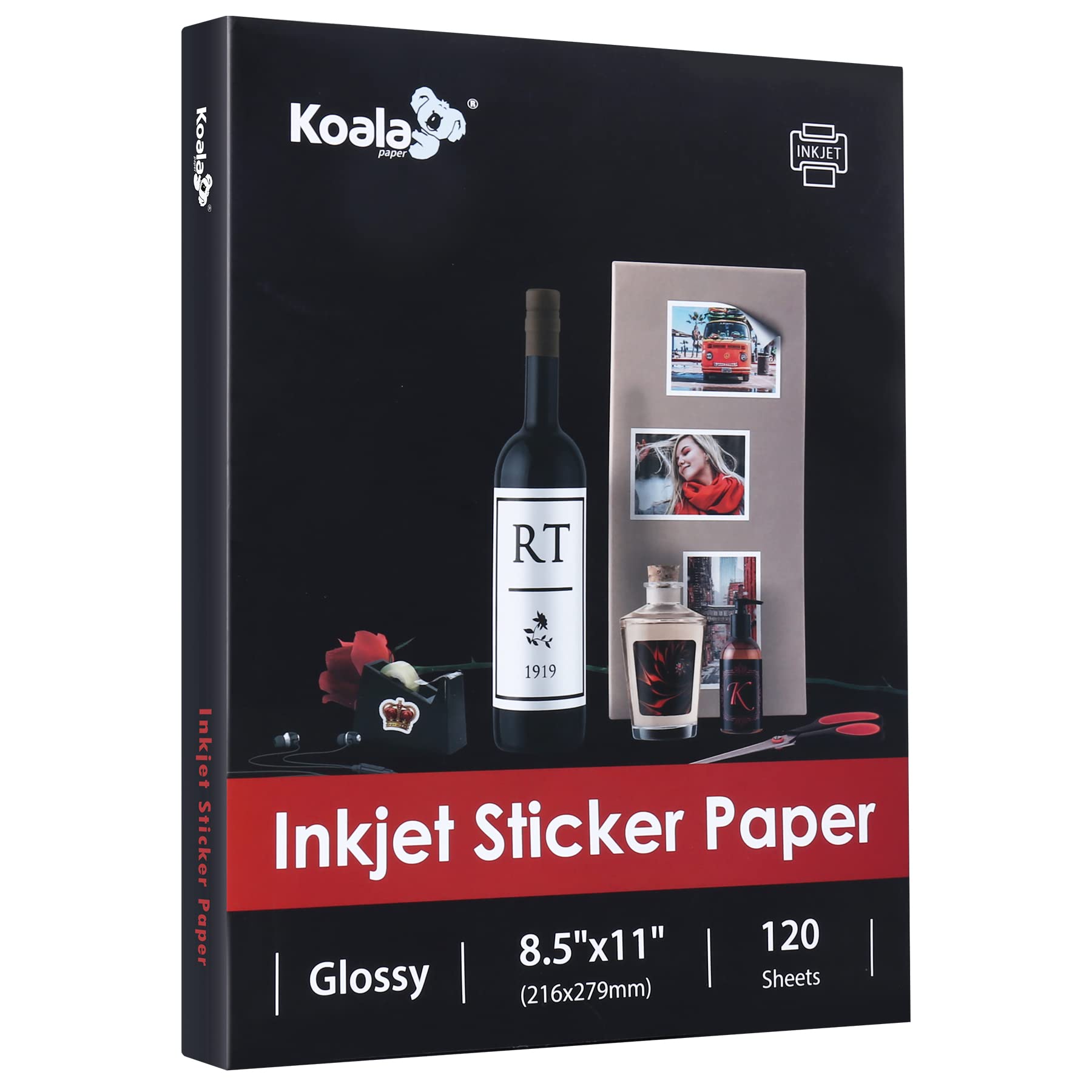 "Papel de calcomanías brillante imprimible para impresoras de inyección de tinta, blanco, 8.5x11 pulgadas, autoadhesivo para fotos, (120 hojas)"