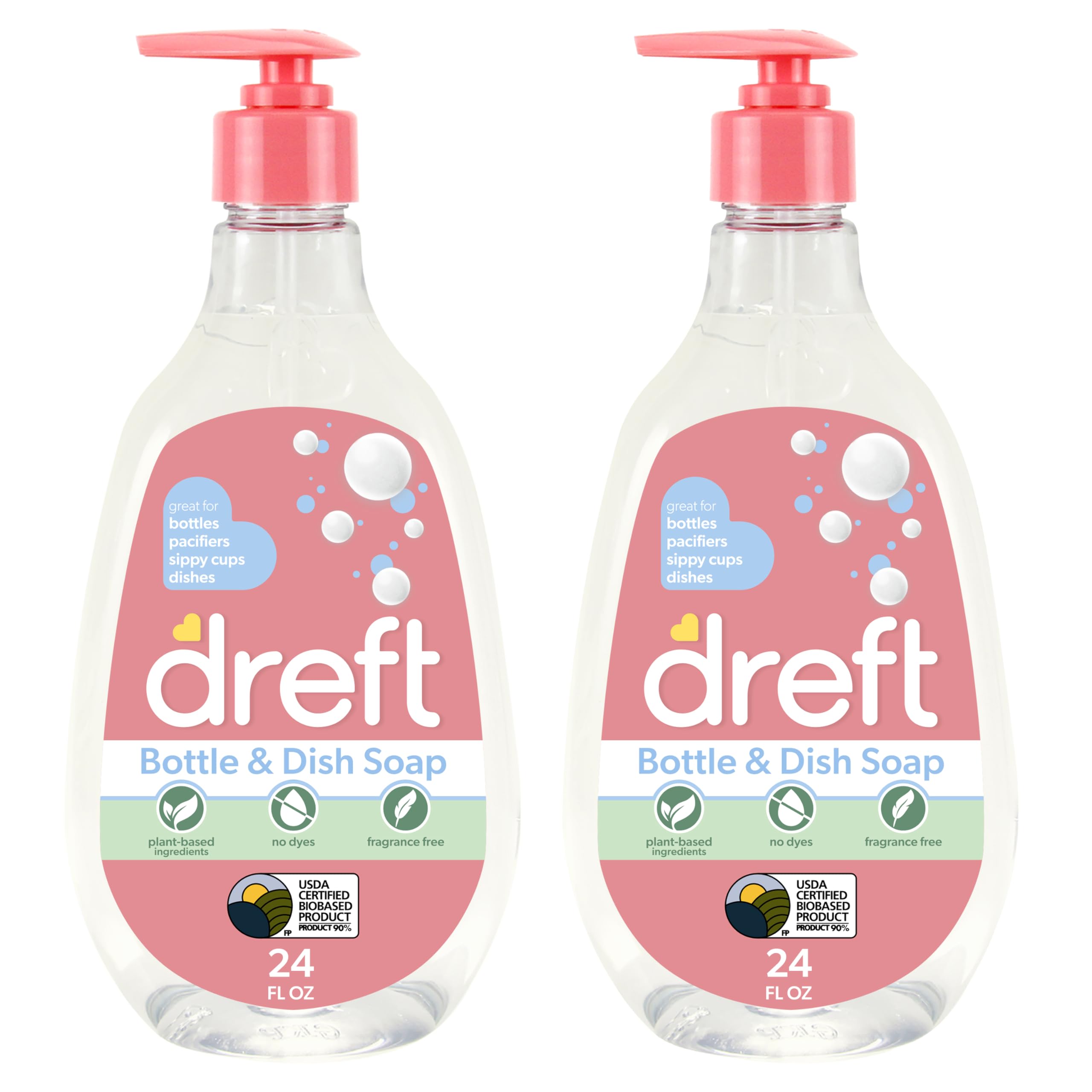 Detergente para Bebés Dreft, Remueve Leche y Olores, a Base de Plantas, sin Fragancia, Botellas de Viaje, 24 Oz (Pack de 2)