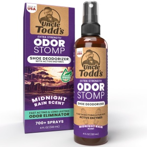 "Eliminador de olores para zapatos Uncle Todd's - fórmula probada y poderosa con enzimas para todos los tipos de calzado (Lluvia de medianoche)"