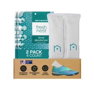 "Desodorante de Zapatos Fresh Nest con Zeolitas (Pack de 2) - Eliminador de Olores, Ambientador, Absorbe Olores, Zapatillas, Bolsas de Gimnasio, Tacos de Fútbol, Armarios, Área de Mascotas, Reutilizable - Desodorante para Zapatos"