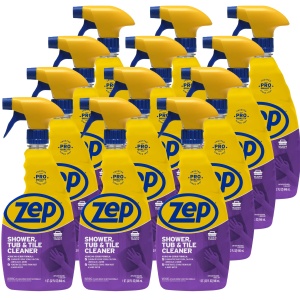 "Limpiador de ducha, bañera y azulejos Zep - 32 oz (caja de 12) - ZUSTT32PF - fórmula ácida y sin frotar para eliminar manchas comunes de agua en el baño"