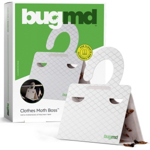 Trampas BugMD para polillas de ropa (6 piezas, blanco) - atrayente con feromonas y pegamento para repeler y atrapar polillas en armarios, roperos, cajones y gabinetes. Sin químicos agresivos.
