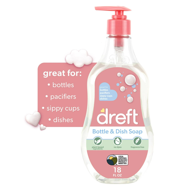Jabón de platos Dreft, a base de plantas, sin fragancia, 18 fl oz (paquete de 1) - Image 2
