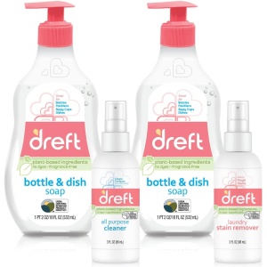 Kit Regalo para Bebé Dreft: Jabón para Botellas y Platos, Removedor de Manchas y Limpiador Todo Uso en Spray, Ingredientes a Base de Plantas y Fórmula Sin Fragancia, Set de 4 Piezas