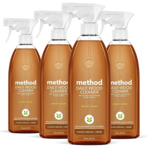 Limpiador Diario para Madera Method, Almendras, Fórmula a Base de Plantas que Limpia Estantes, Mesas y otras Superficies de Madera, Elimina Polvo y Suciedad, 28 fl oz (Paquete de 4)