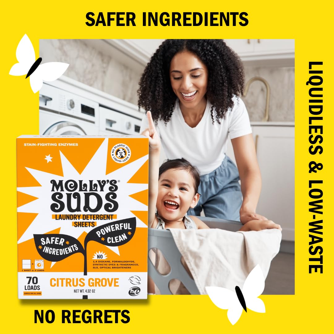 Detergente en polvo para Ropa Molly's Suds Ingredientes Naturales y Ecológicos, Elimina Manchas 120 Cargas (Naranja) - Image 4