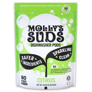 "Pastillas de Lavavajillas Molly's Suds | Detergente Natural para Lavavajillas, Elimina Grasa y Limpia sin Residuos para Vajilla Brillante | 60 Tabs Auto-Disolutos (Cítricos)"