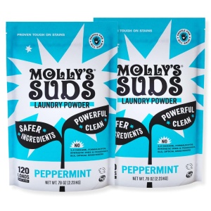 Polvo detergente para ropa Molly's Suds Original | Natural y suave para piel sensible | Ingredientes derivados de la tierra, combate manchas | 240 cargas (menta)