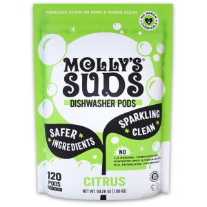 "Molly's Suds Pods Limpia Vajillas | Detergente Natural, Elimina Grasa y Enjuaga sin Residuos para Platos Relucientes | 120 Tabs Auto-Disolventes (Cítricos)"