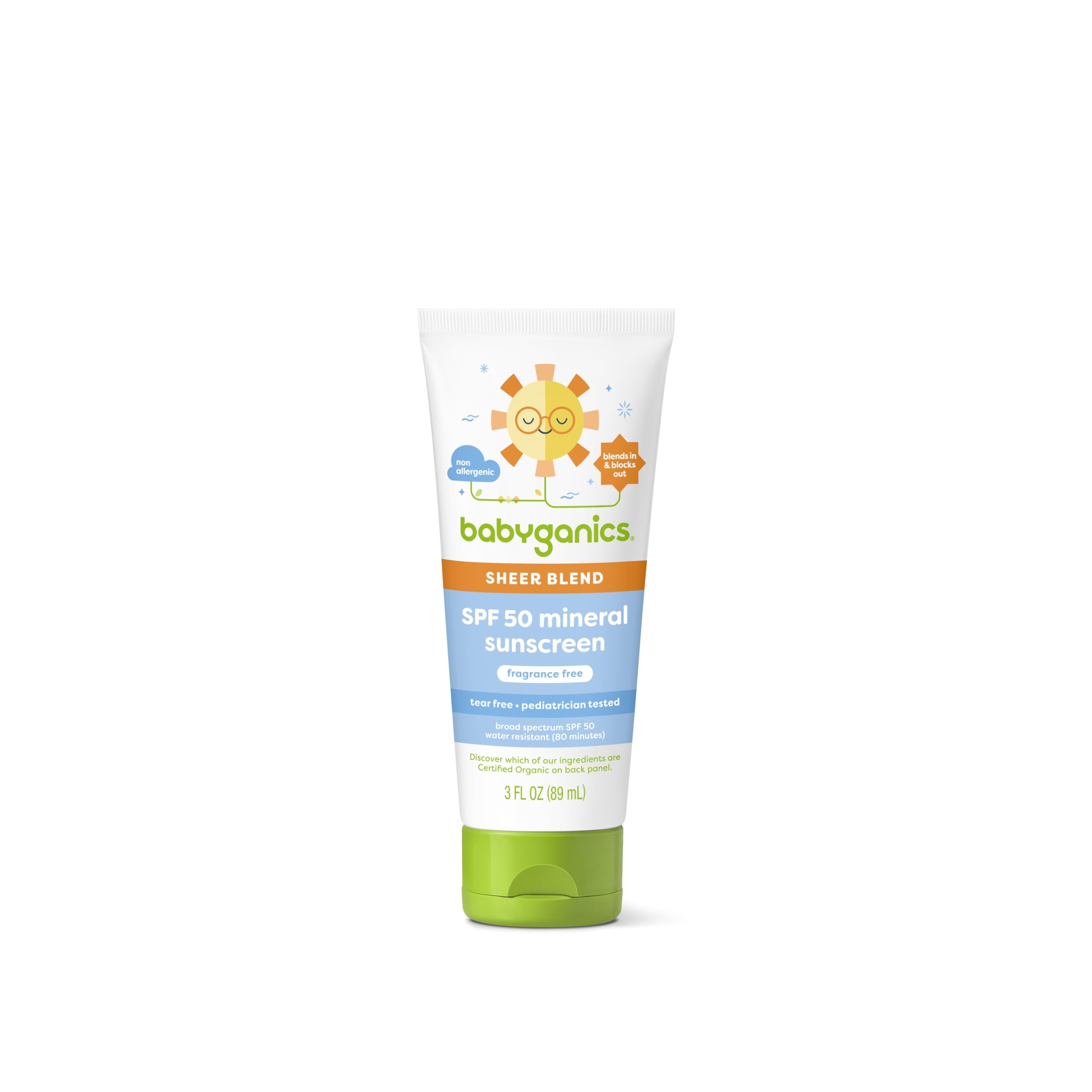 Protector Solar Mineral Babyganics SPF 50 UVA y UVB, Libre de Octinoxate y Oxybenzone Hipoalergénico, Sin Fragancia, 3 oz