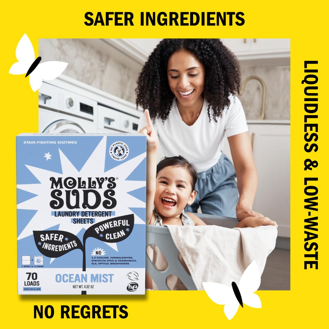 Detergente en polvo para Ropa Molly's Suds Ingredientes Naturales y Ecológicos, Elimina Manchas 120 Cargas (Niebla de Oceano) - Image 4