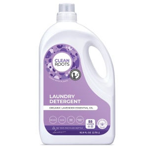 Detergente Ecológico de Lavanda Clean Roots, Certificado EcoGarantie 100% Orgánico y Natural, Probado y Aprobado Dermatológicamente, Aroma a Lavanda con Aceite Esencial Orgánico - 55 Cargas, 92.9 fl. oz (2.75 L)
