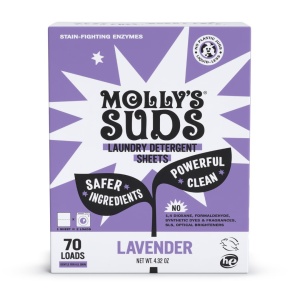 "Impresionantes Hojas de Detergente para Ropa de Molly | Suaves con la Piel Sensible, Potentes Enzimas a Base de Plantas, Lucha contra las Manchas | Empaque sin Líquido y sin Plástico | 70 Lavados (Lavanda)"