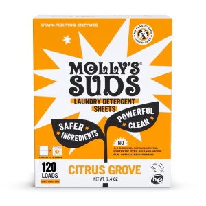 "Detergente en Hojas Molly’s Suds | Suave en Piel Sensible, Potentes Enzimas a Base de Plantas, Combate Manchas | Empaque Sin Líquido y Sin Plástico | 120 cargas (Citrus Grove)"