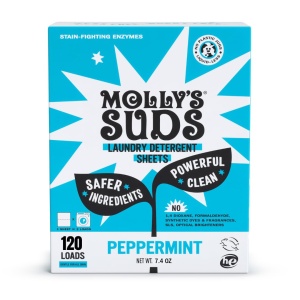 "Detergente en hojas Molly's Suds | Suave con pieles sensibles, potentes enzimas basadas en plantas, eliminación de manchas | Empaque sin líquido ni plástico | 120 cargas (menta)"