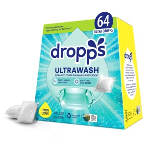 "Dropps UltraWash Detergente Lavavajillas con Cápsulas de Limón (64 Tabs) - Potente Detergente Biobase para una Limpieza Profunda de Platos Brillantes - Sin Enjuague o Pre-Lavado Necesario - Cápsulas para Lavavajillas"