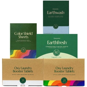 "Set de Limpieza Cleanomic: Hojas Detergentes Earthwash, Booster Oxy (Colores/Blancos), Protector de Color, Hojas Secadora Earthfresh"
