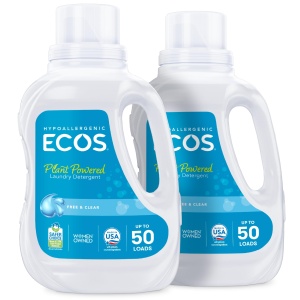Detergente líquido para ropa ECOS - 100 cargas - Probado por dermatólogos - Hipoalergénico - Certificado por EPA como opción más segura - A base de plantas - Sin fragancias - 50 fl oz (2 unidades)