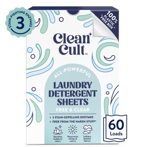 - Eco-Friendly "Detergente en hojas Cleancult - Caja sellable - 3 enzimas para combatir manchas - Sin fragancia - 60 lavadas - Libre de químicos agresivos - Limpio y sin desperdicio - Eco-amigable"