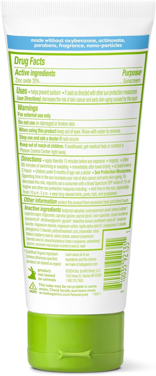 BabyGanics Protector Solar Mineral SPF 50, sin fragrancia, 89 ml
