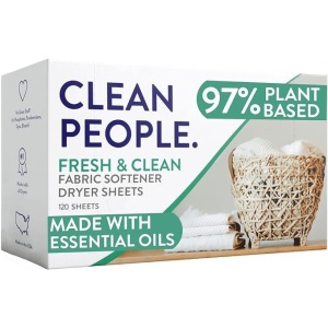Suavizantes de telas The Clean People - Hojas para secadora - Suaviza y elimina la electricidad estática - Sin ingredientes animales - Con aceites esenciales - Fragancia fresca, 120 uds.
