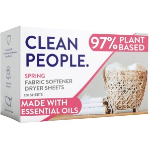 Suavizante de telas The Clean People - Hojas para secadora - Suaviza y elimina la electricidad estática - Suavizante de lavandería vegano, aceites esenciales - Primavera, 2 x 80 hojas