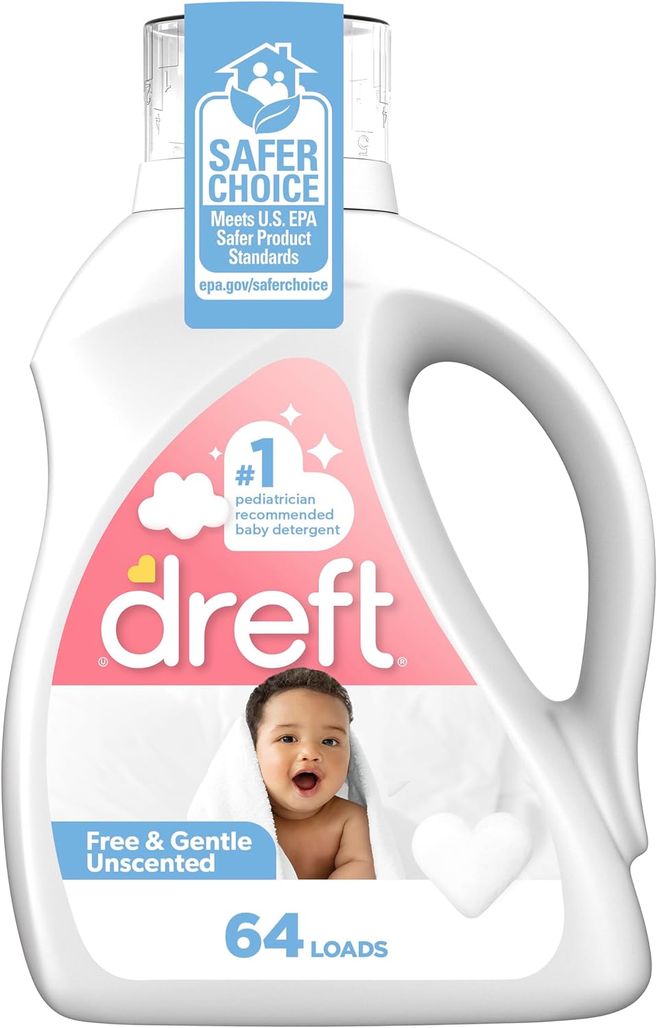 Detergente líquido para bebé Dreft sin fragancia, 92 fl oz para 64 cargas
