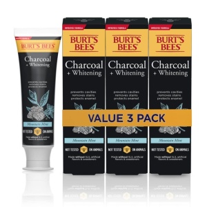 Pasta Dental Burt's Bees con Carbón, Sabor Natural, con Fluoruro, Menta de Montaña, 3 x 4.7oz