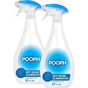 Eliminador de olores Pooph, spray 32oz, paquete de 2 - Desarma olores a nivel molecular, para perros, gatos, fresco, elimina malos olores, orina, excremento, desodorizante, natural, cachorros, limpio - muebles, arenero
