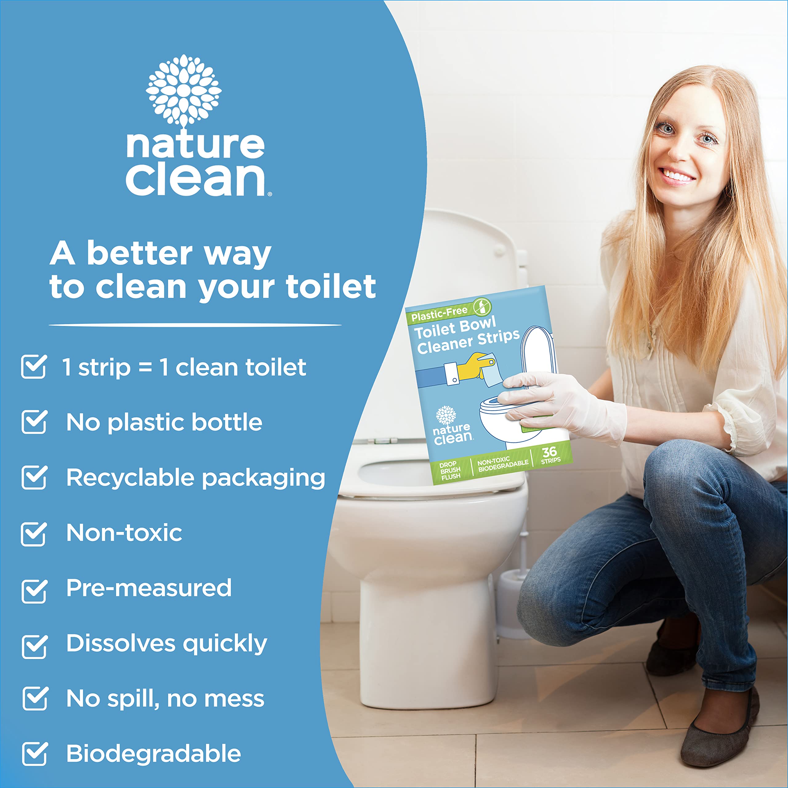 Tiras Limpiadoras de Inodoro Nature Clean, 3x36, Sin Plástico, Refresca Baños y WC, Sin Salpicaduras