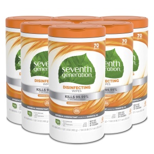 "Paquete de 6 Toallitas Desinfectantes Seventh Generation, 70 Und. Botánicas para Superficies Múltiples"