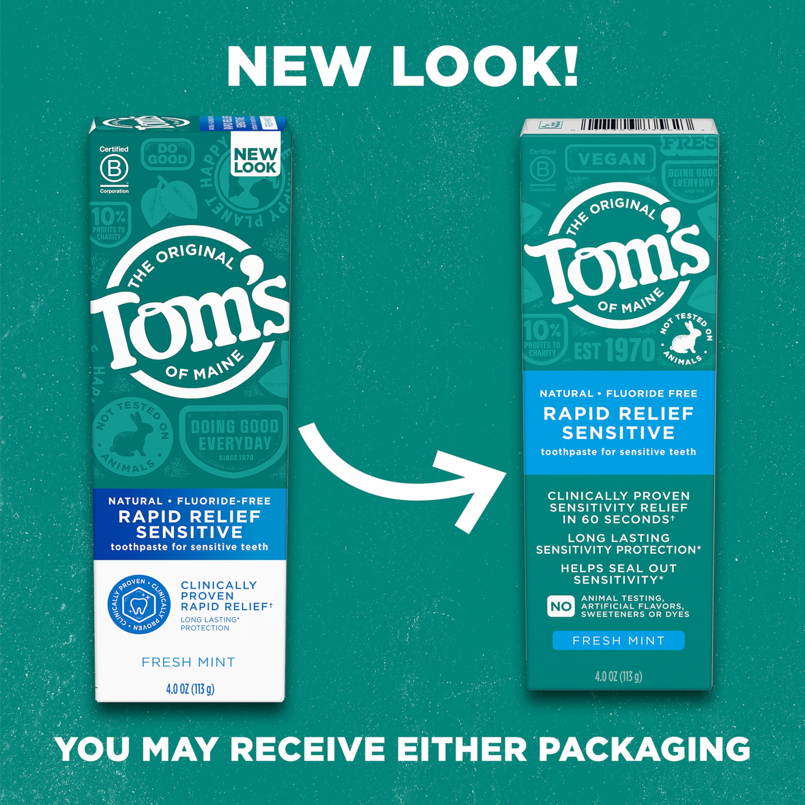 Pasta de Dientes Tom's of Maine sin Flúor, Alivio Dientes Sensibles, Menta Fresca, 4 oz, Pack de 3 - Image 2