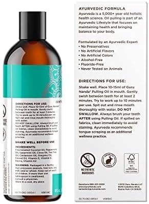 Enjuague Bucal GuruNanda de Aceite de Coco, Blanqueamiento y Frescura, 7 Aceites Esenciales y Vitaminas para Dientes y Encías Felices, Sin Alcohol, 8 oz