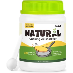 Polvo Solidificador de Aceite LaSyL, 100% Vegano, 24 oz, Solidifica 4.5 Gal de Aceite de Freír, Sin Desorden