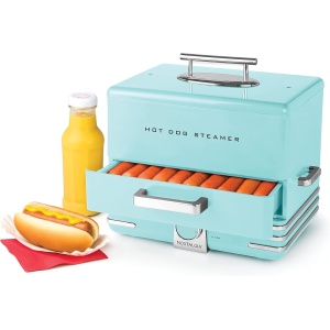 Vaporera Extra Grande Estilo Diner, 20 Perros Calientes y 6 Panes, Ideal para Salchichas, Bratwurst, Verduras, Pescado, Acero
